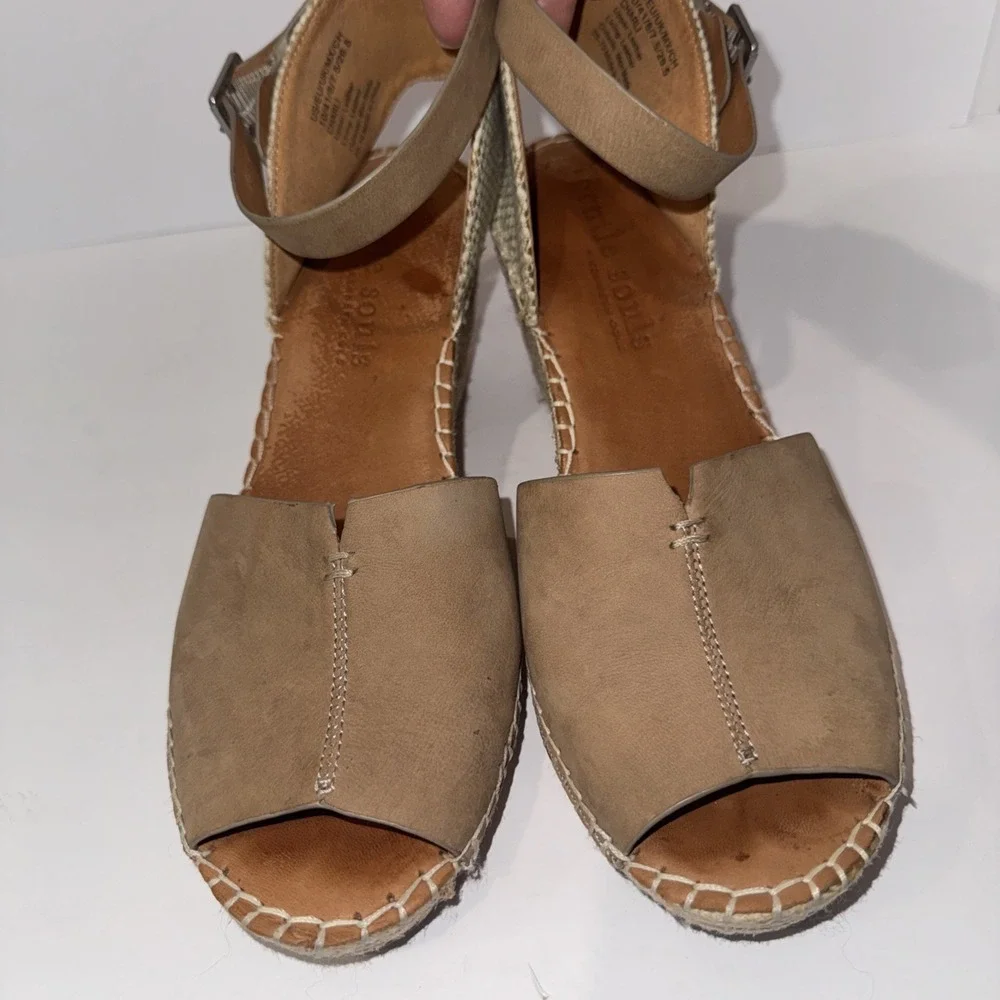 Gentle Souls Charlie Brown Tan Leather Espadrille Wedge Sandal 10 Platform